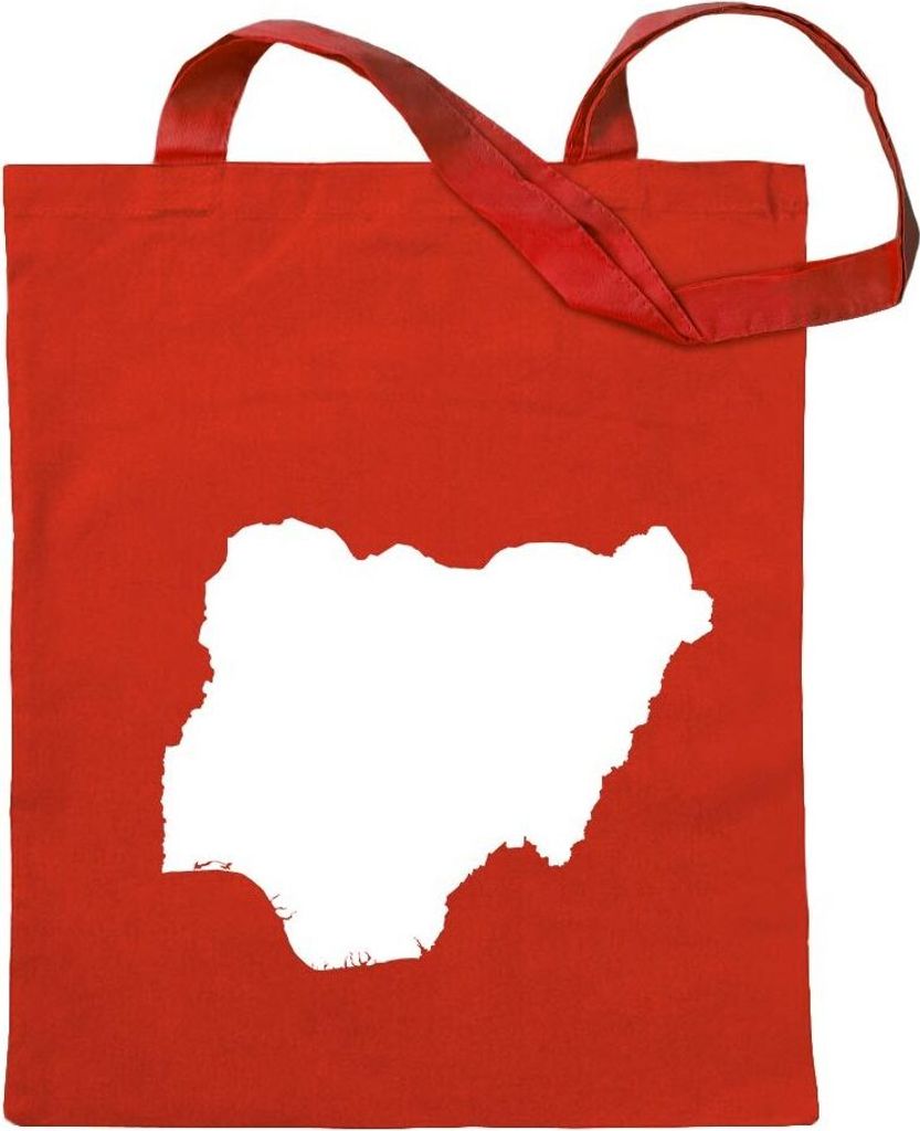 Kiwistar - Baumwolltasche - rot - Nigeria Umriss Kontur - Tragetasche Stoffbeutel Umhängetasche Langer Henkel