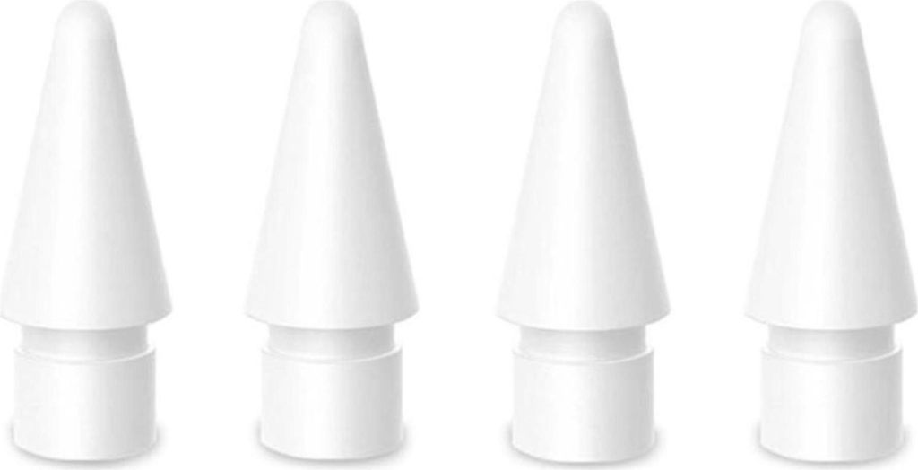 Four white stylus pen tips are arranged in a row against a white background.