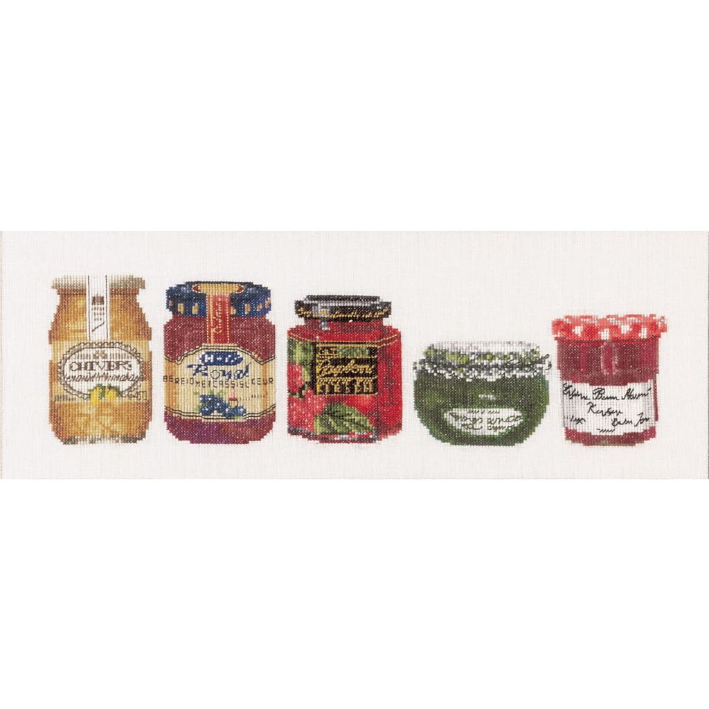 Thea Gouverneur Kreuzstich Stickpackung "Marmeladentopf Aida", Zählmuster, 13x36cm