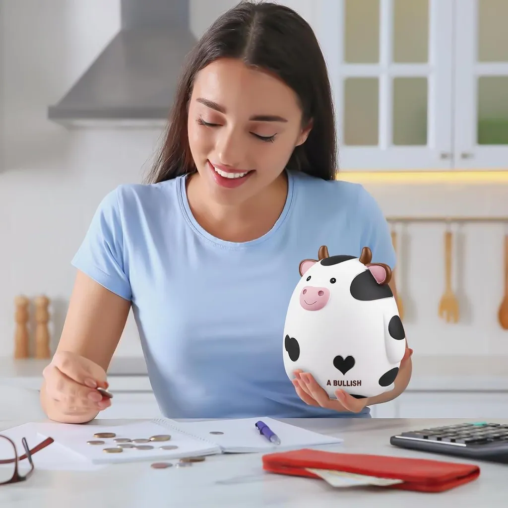 Tirelire pour Enfant Vache Blanche 17 cm pour Économiser en S'amusant