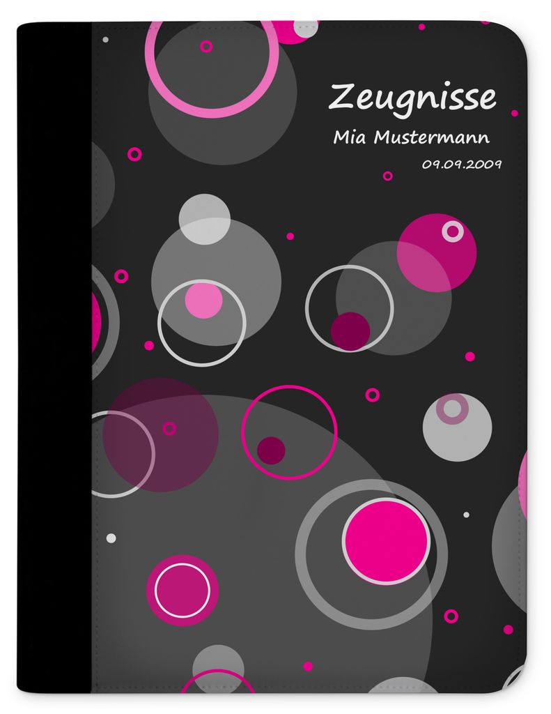 Zeugnismappe, Dokumentenmappe, Ordner A4, Kreise Pink mit Klarsichthüllen