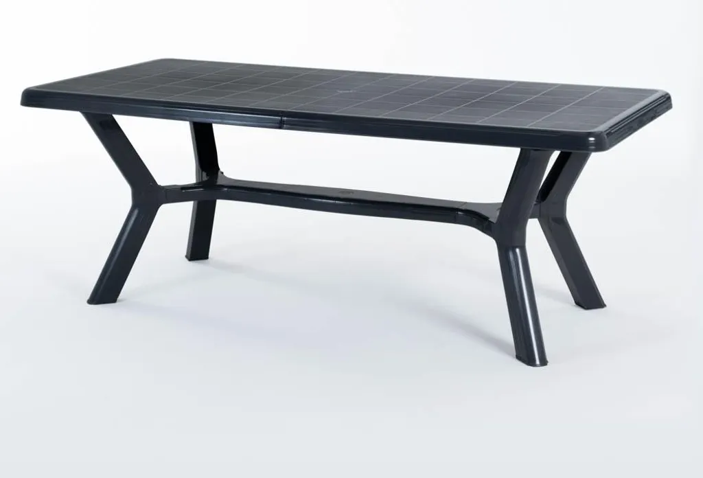 Tavolo Esterno 200x95 SAMUEL Nero - Struttura Metallo e Foro Ombrellone