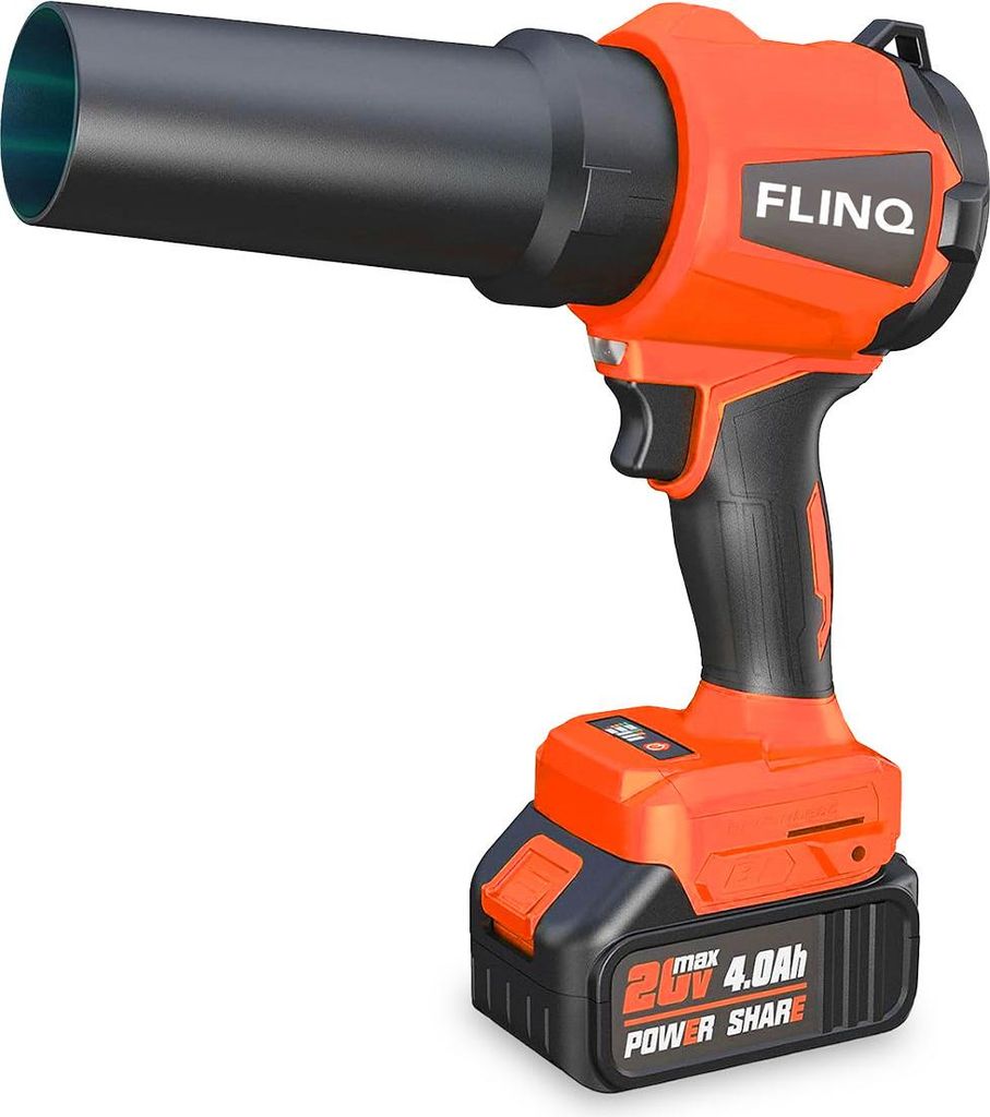 FlinQ Handbläser Premium – Kabelloser Laubbläser mit Akku – Multifunktional einsetzbar – Bürstenloser Motor – inkl. 2 Akkus & Gehörschutz