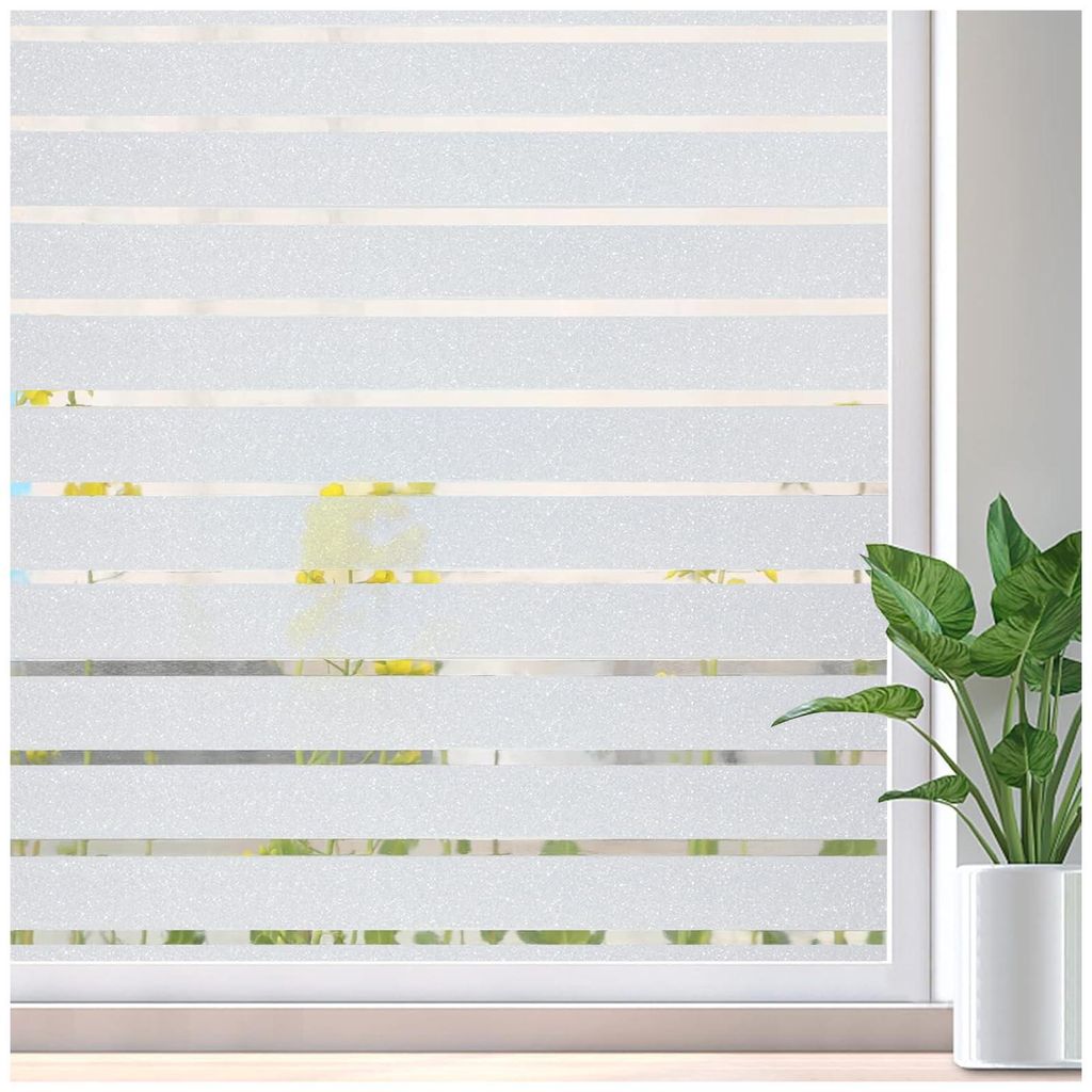 Gestreifte, selbstklebende Fensterfolie, Verdunkelungsfolie, Milchglasfolie ohne Klebstoff, Glitzerfolie für Büro und Zuhause, 75 x 200 cm