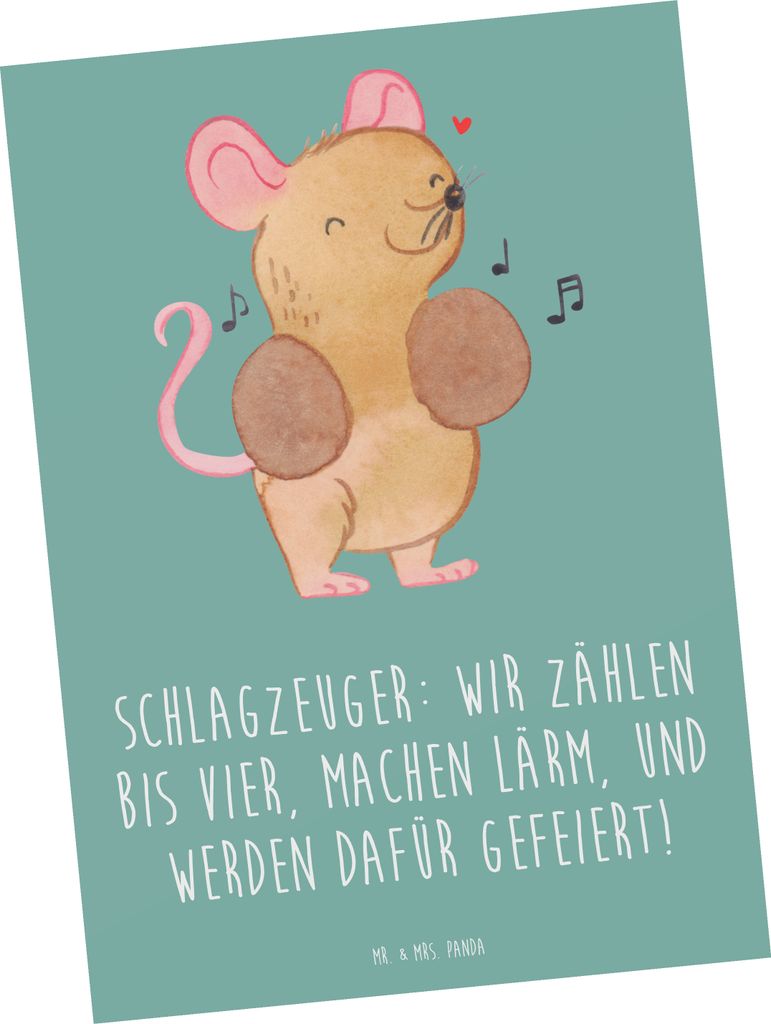 Mr. & Mrs. Panda Postkarte Schlagzeuger Stolz - Meeresbrise - Geschenk, Musik, Lernen, Ansichtskarte, Musiker, Ansichtskarten, Postkarten, Grußkar...