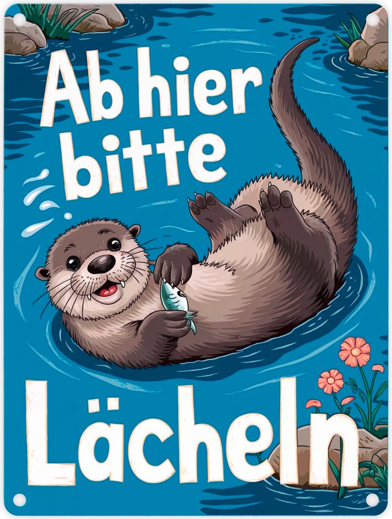 Lachender Otter - Bitte lächeln Metallschild in 15x20 cm