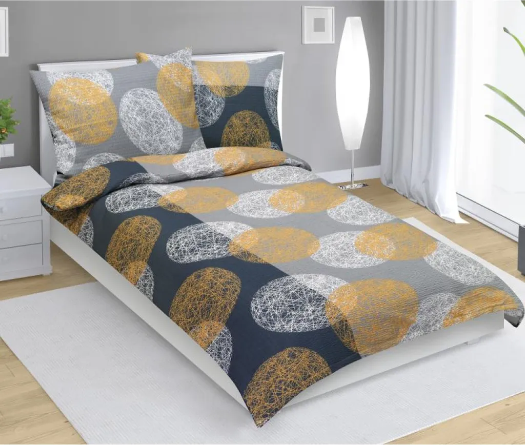 Parure de lit pour lit simple 140x220 Gris Orange en crêpe respirant