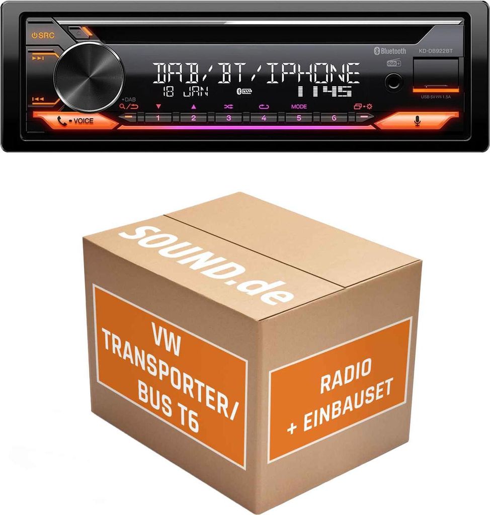 Autoradio Einbaupaket JVC KD-DB922BT passend für VW T6 + Lenkradfernbedienung | Bluetooth Telefonieren Audiostreaming