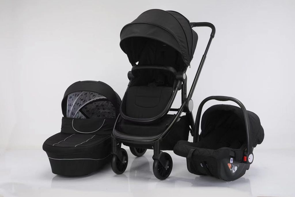 Kinderwagen-Set | Kinderkarre | Babyschale | Klappbar | Feststellbremse | Schwarz