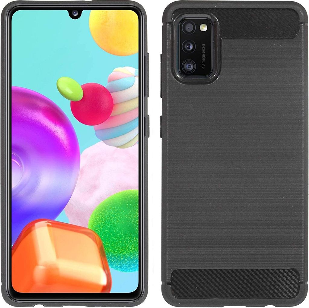 cofi1453 Silikon Hülle Bumper Carbon kompatibel mit SAMSUNG GALAXY A41 A415F Case TPU Soft Handyhülle Cover Schutzhülle Schwarz