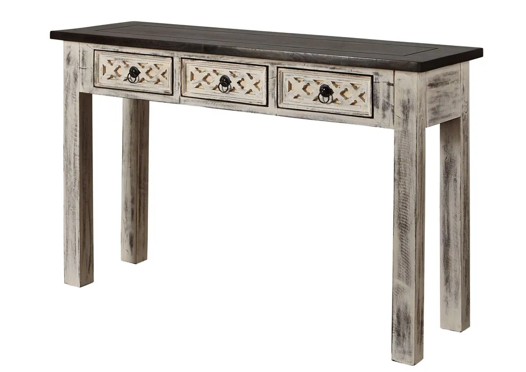 Console d'entrée 120 cm bois blanc antique pour décoration style maison
