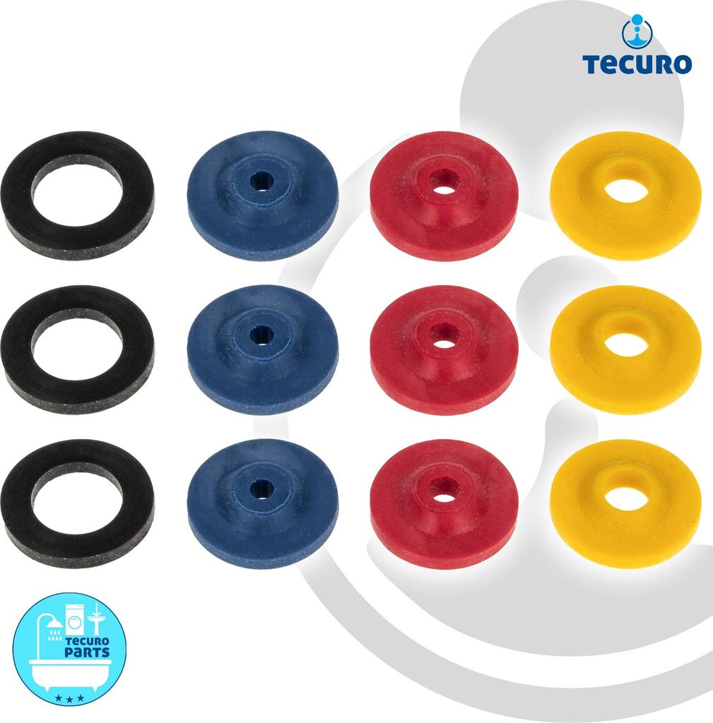 tecuro 12-teiliges Wasser-Spar-Set für Brauseschlauch/Duschkopf - Wasserdurchflussbegrenzer Blau 5 Liter, Rot 7 Liter, Gelb 11 Liter