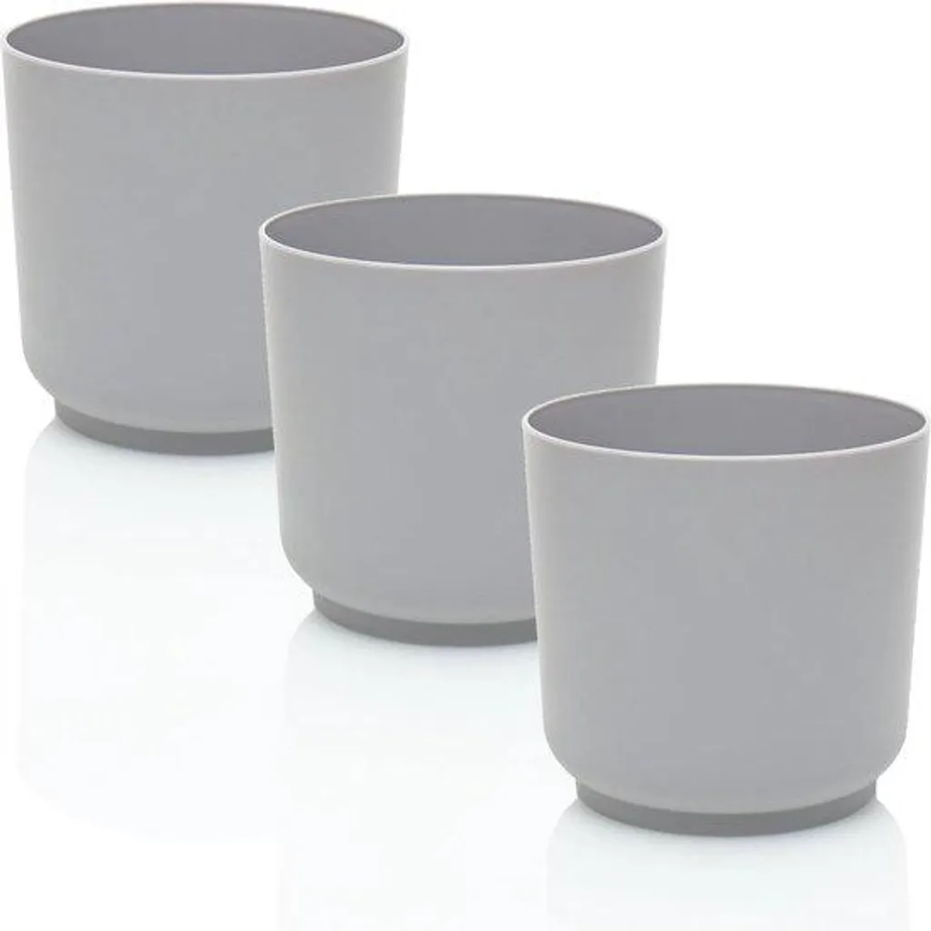 Pots de fleurs 13 cm gris lot de 3, plastique robuste et design épuré