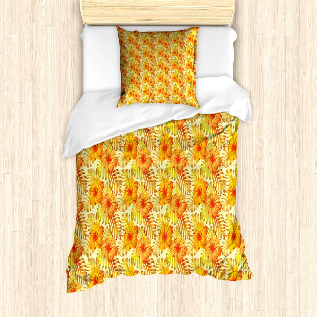 Set Letto Singolo ABAKUHAUS Antiacaro Fiori Palma Giallo Arancio
