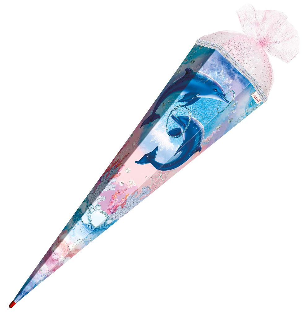 Schultüte Delfine - eckig 85 cm mit Glitzer und Produktbild 