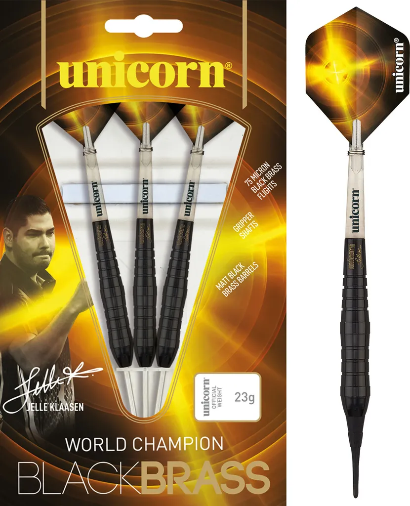 Fléchettes soft tip Unicorn Black Brass Jelle Klaasen anti-rebond