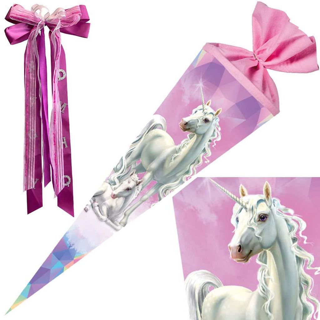 Nestler Schultüte Einhorn Unicorn 70 cm mit / ohne Schleife, Motiv / Ausführung:Märchenwald - mit Schleife