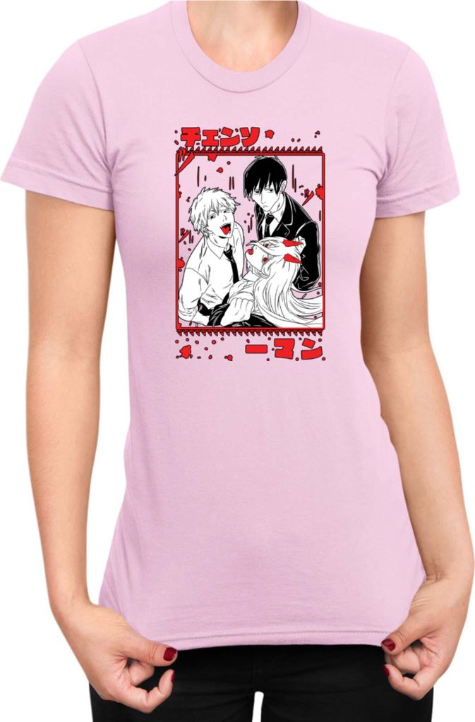 Damen T-Shirt Manga Japan Anime Comics Animation Chainsaw Anime manga Man 16, Lady 2XL / Hellrosa