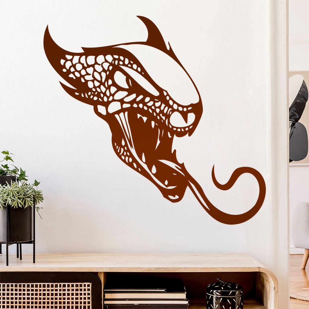 Drachen Kopf Wandtattoo in 6 Größen - Wandaufkleber Wall Sticker - Dekoration, Küche, Wohnzimmer, Schlafzimmer, Badezimmer