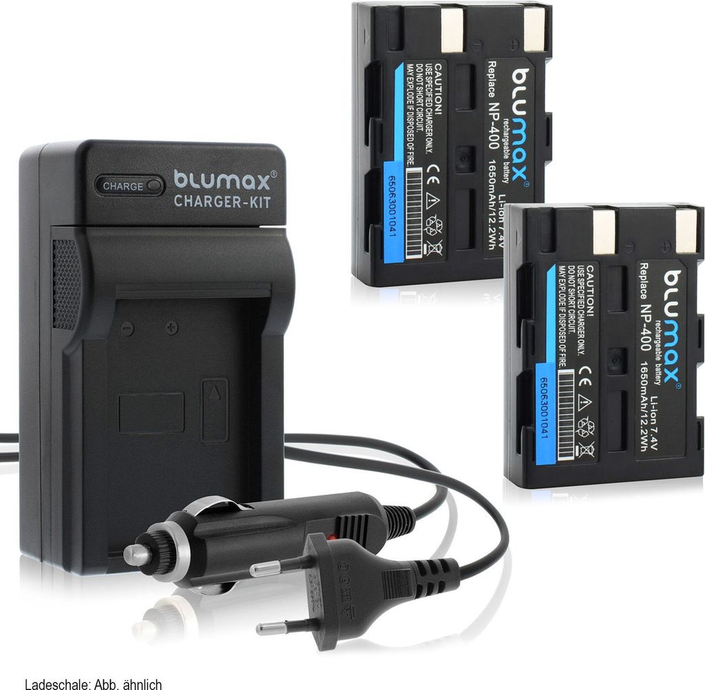 2x Akku + Lader für Minolta NP-400 A SWEET A-5 A-7 Digital 1650 mAh (7,4V)