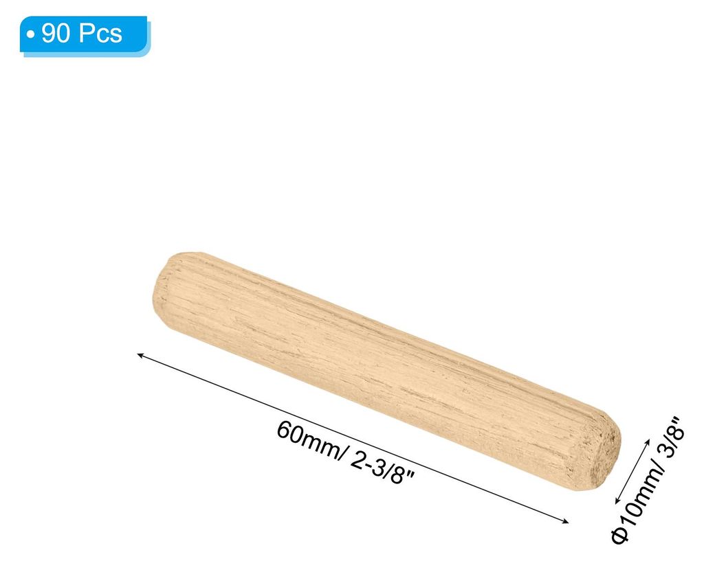 90 Stš¹ck 10 x 60mm Holzdš¹bel Set, Riffelholzdš¹bel Holzstifte Dš¹bel Set Gerillte Holzš¹belstifte Dš¹bel Holz mit Rillen fš¹r Zimme...