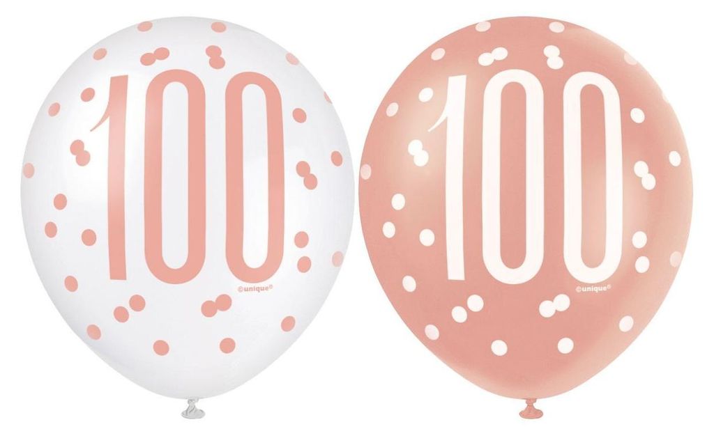 6 Luftballons roségold Zahl 100 Produktbild 