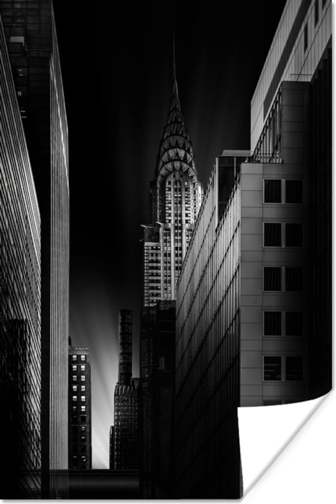 MuchoWow Poster New York bei Nacht in Schwarz und Weiß 40x60 cm - Plakate für die Wand - Poster Babyzimmer