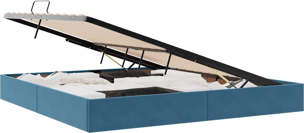 Ottoman Bettgestell mit Speicher Dunkelblau 200 x 200 cm Samt