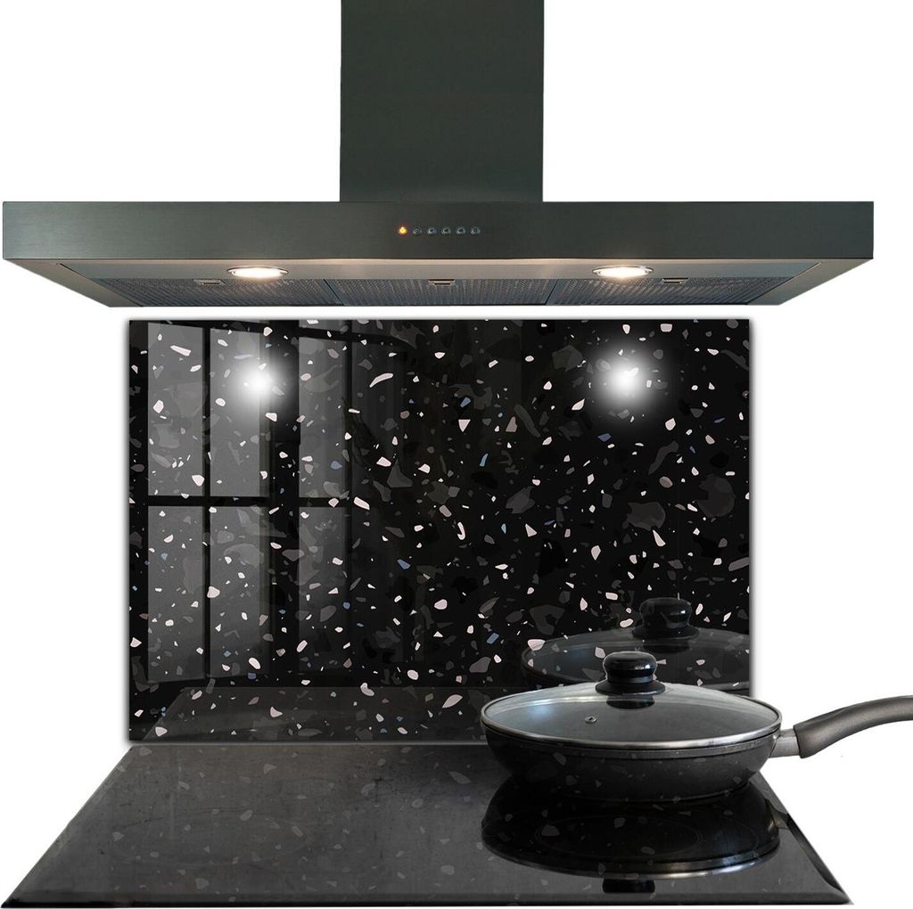 Spritzschutz aus Glas Küchenrückwand - Wandschutz für Herd und Spüle - 80x60 cm - Schwarzer Marmor Terrazzo Terrazzo Terrazzo Terrazzo