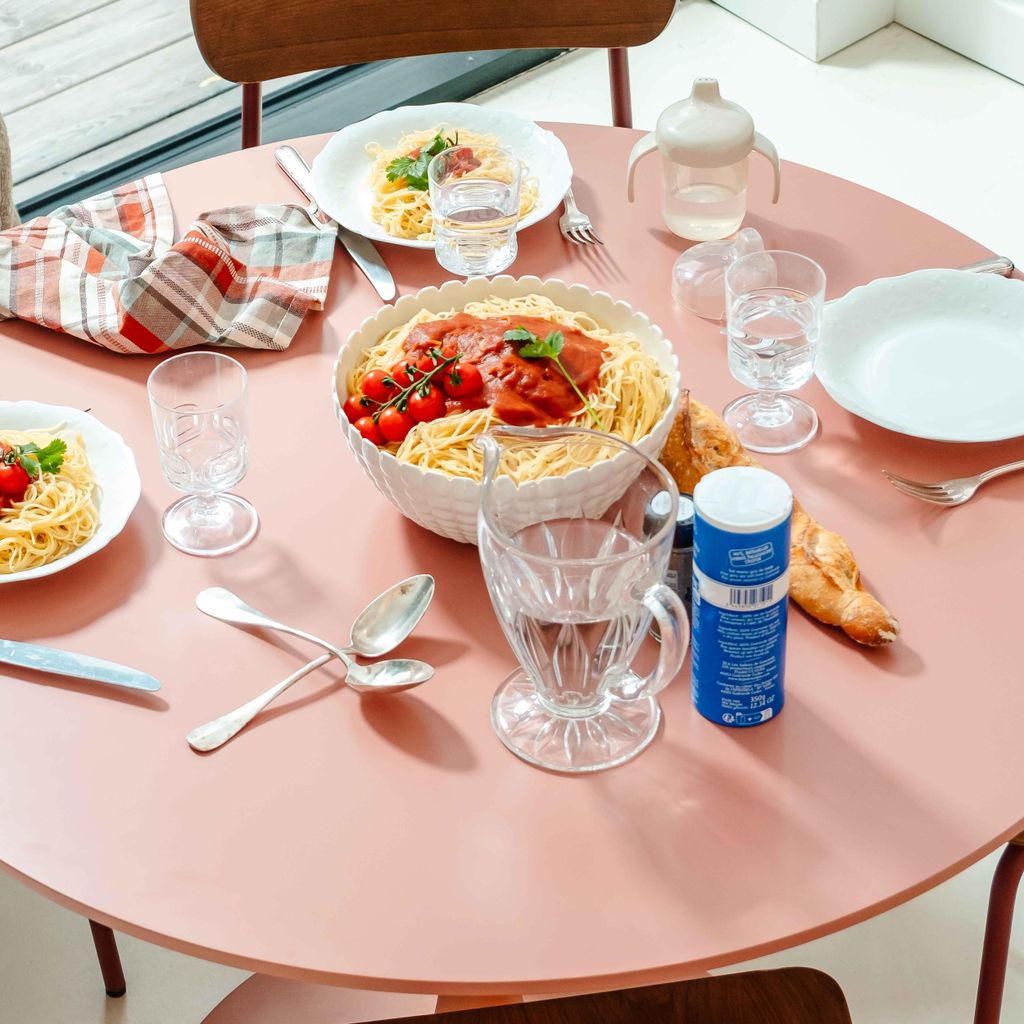 Tavolo da pranzo rotondo per 4 persone D100 cm rosa salmone Immagine del prodotto 