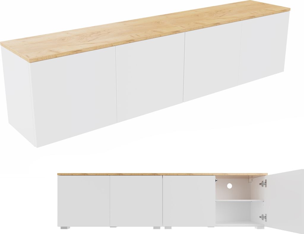 PLATAN ROOM Lowboard TV-Schrank 90 oder 180 cm Sideboard TV Kommode Hängend oder Stehend Eiche Matt / Weiß Matt