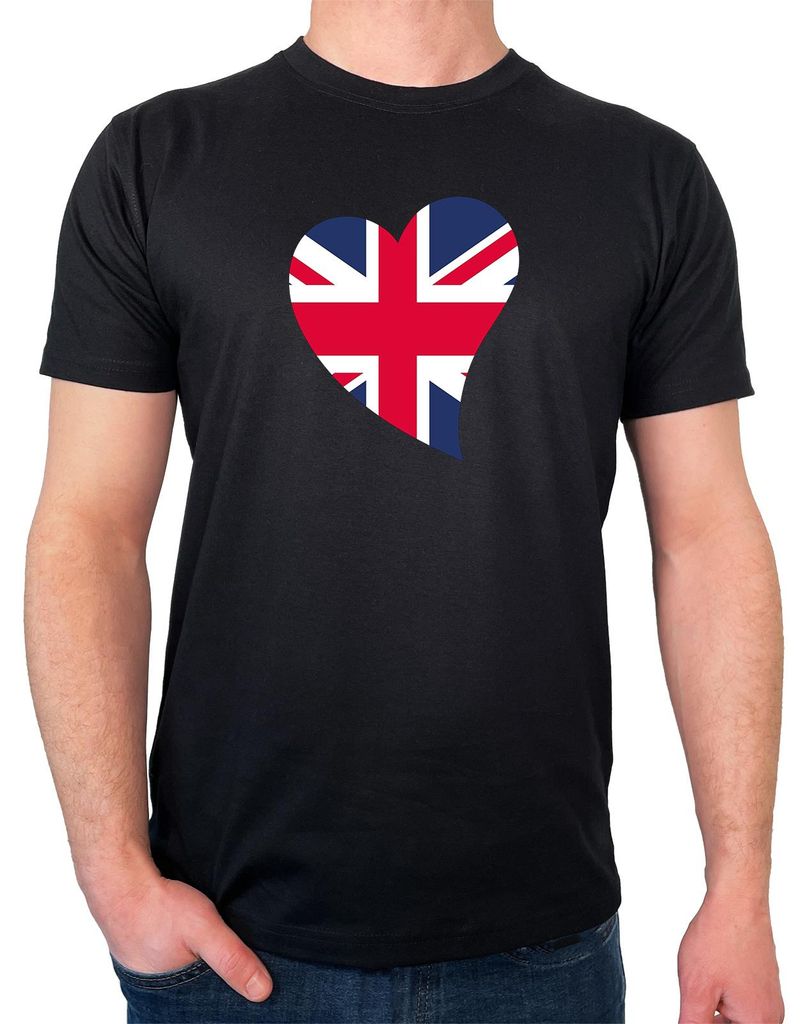 Huuraa Herren T-Shirt England Flagge Herz M Black Bio Baumwolle Fairtrade Herrenshirt Geschenkidee