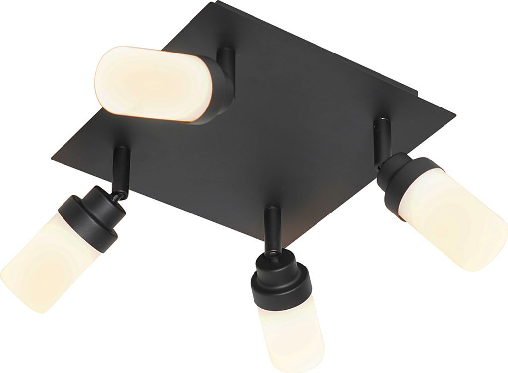 QAZQA - Modern Moderner Bad I BadezimmerSpot I Spotlight I Deckenspot I Deckenstrahler I Strahler I Lampe I Leuchte schwarz 4-flammig Spotbalken-Li...