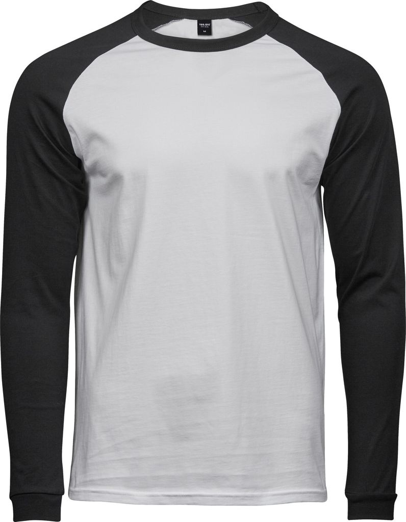 Tee Jays Herren Baseball-T-Shirt, langärmlig PC3419 (XXL) (Weiß/Schwarz)