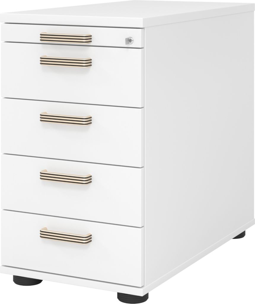 bümö office Standcontainer - mit 4 Schubladen - Nachbildung: Weiß, Griff: Streifengriff (Kunststoff)