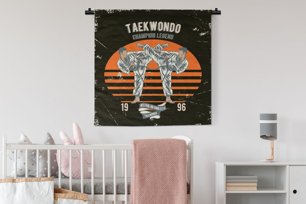 MuchoWow Wandteppich Wandbehang Jahrgang - Sport - Taekwondo 90x90 cm Tapisserie Dekoration Wandtuch - Wandaufhänger