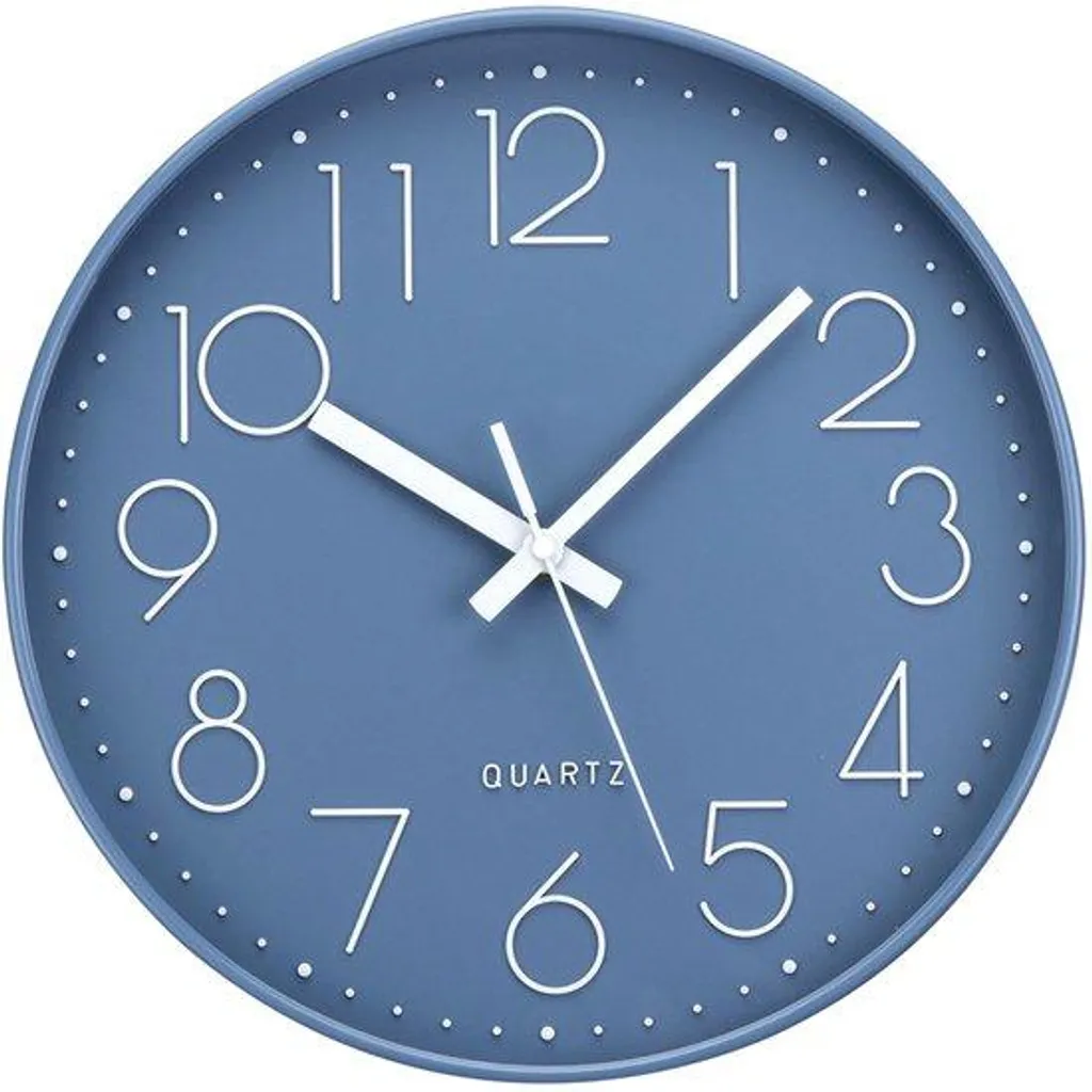 Horloge quartz bleue 30 cm cadran lisible et design minimaliste à pile
