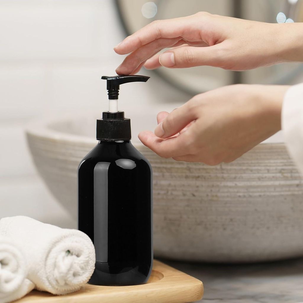 Allecto Premium - Nachfüllbare Leere Flaschen 300 ml Seifenspender Lotionpumpe - Küche und Badezimmer - Schwarz - Mit Etikett Stift Trichter