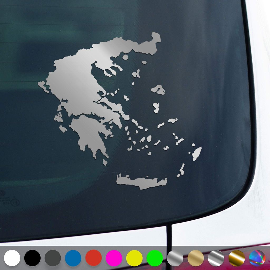 PantherPixel Griechenland Aufkleber Umriss Kontur Kreta Rhodos Sticker Auto Geschenkidee Farbe Silber