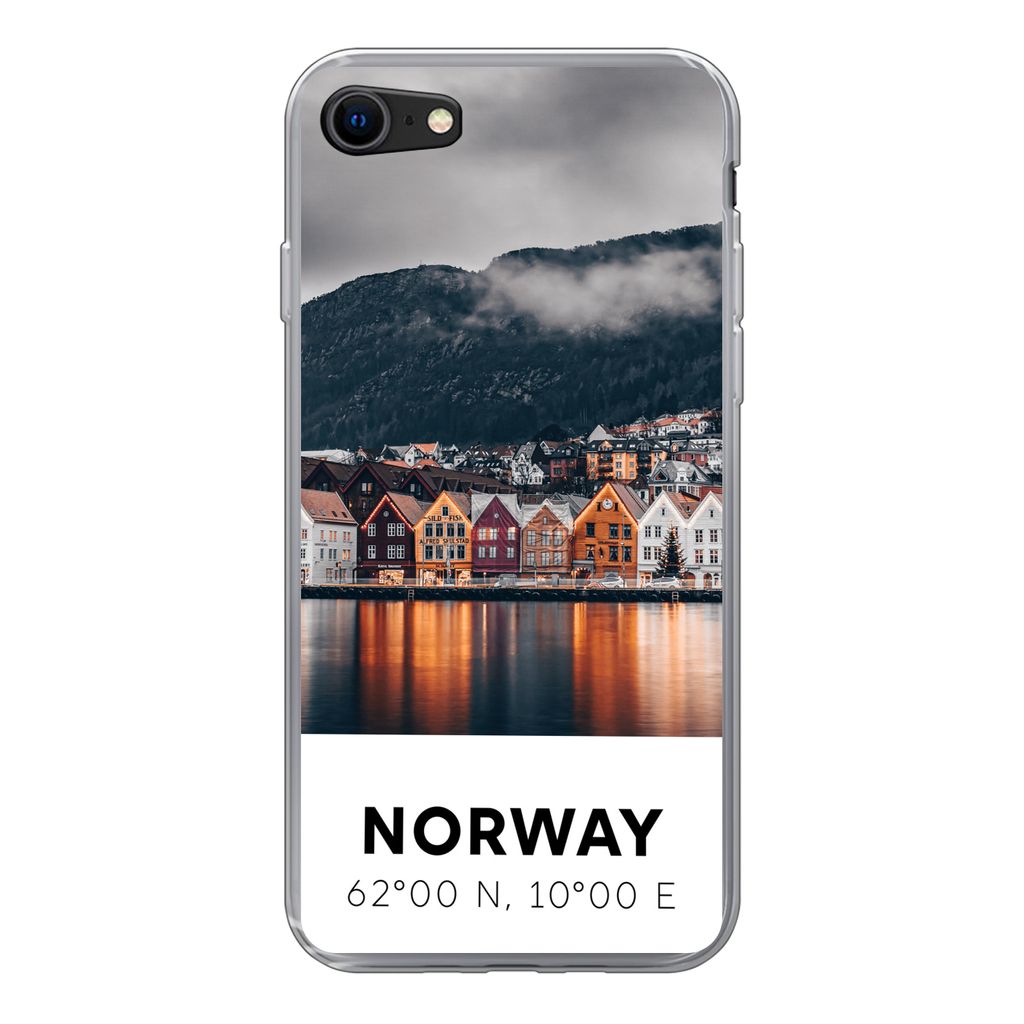MuchoWow Handyhülle Schutzhülle Hülle für iPhone SE 2022 Norwegen - Skandinavien - Bergen - Winter Silikon Softcase Handy Hülle - Schutzhülle