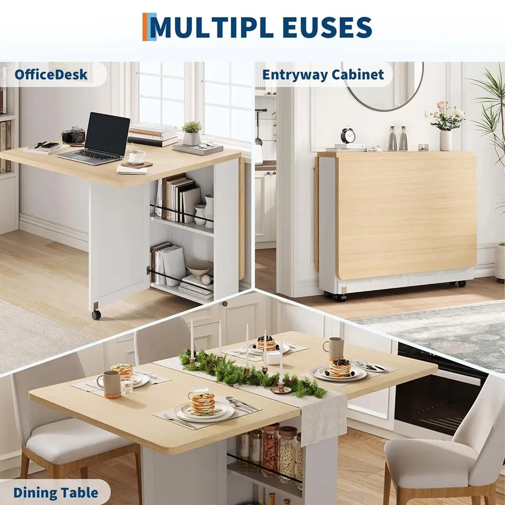 Table de cuisine ronde modulable gain de place avec rangements intégrés - 5