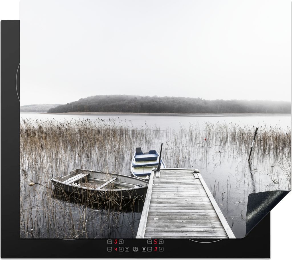 KitchenYeah Herdabdeckplatte Ruderboote an einem Steg vertäut , 60x52cm, Küche Deko, Glaskeramikfeld Herdabdeckung, Abdeckplatte fùr Kochfeld