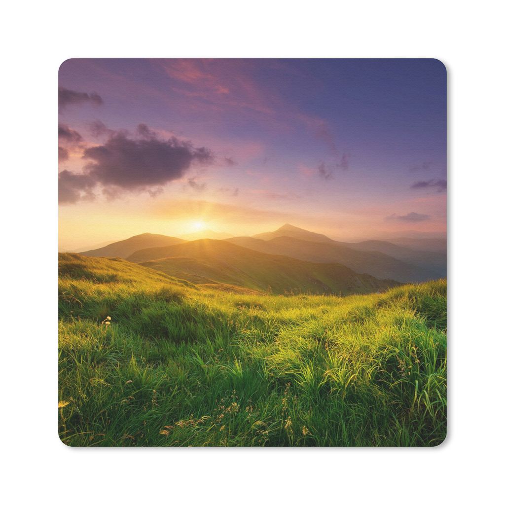 MuchoWow Mauspad Mousepad Berge - Sonne - Natur 20x20 cm - Mousepads - Maus Mat - Pad - Mausunterlage - Desk Mat - Bureauartikeln