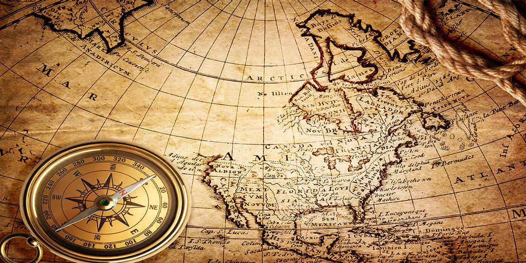 Tulup Leinwandbild - 120x60 cm - Wandkunst - Drucke auf Leinwand - Leinwanddruck - Landkarten & Flaggen - Braun - Kompass Karte