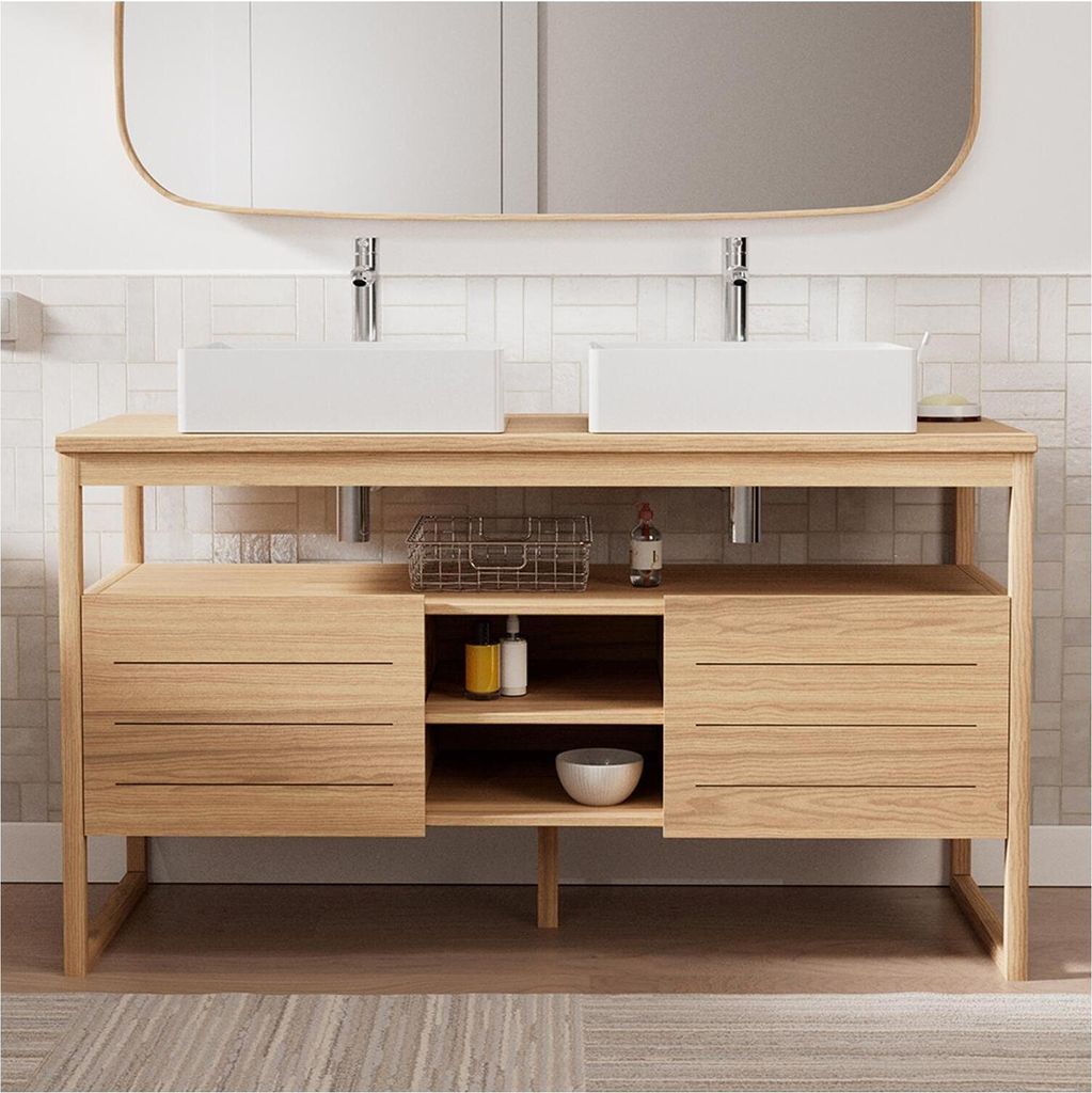 140 cm Doppelspültisch-Set + Spülbecken + ATOLL-Armaturen