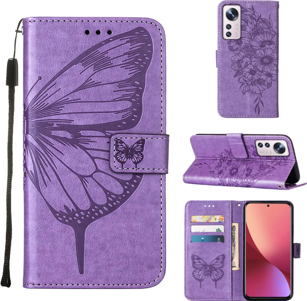 Xiaomi 12 Lite Custodia Flip Wallet - Protezione 360° Farfalla Viola - 1