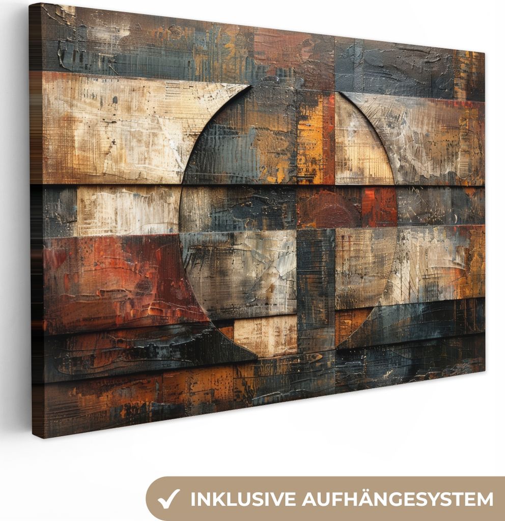 MuchoWow - Leinwandbilder - Kunst - Braun - Abstrakt - Holzmotiv, Wandbild, Wanddeko Bilder Wohnzimmer, 30x20 cm