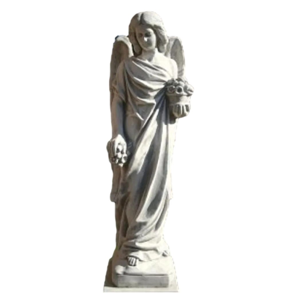 Steinfigur Engel stehend mit Blumentopf, für den Friedhof zur Dekoration, aus Steinguss Neu Frostfest Witterungsbeständig, Gartenfigur Skulptur P...