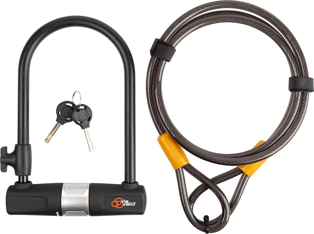 Via Velo 2 in 1 Bügelschloss mit Spiralkabel 1.8 m Kabel, Sold Secure Bronze