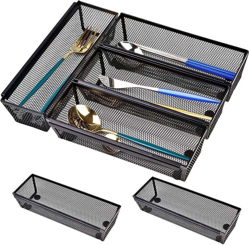 Schubladenorganizer 6er Set,Stahlgitter Boxen für Besteck, Sortierbox Organizer Stifte und Gewürze,24,5 x 8 cm